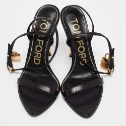 Tom Ford Black Leather Padlock Ankle Strap Sandals Size 36