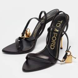 Tom Ford Black Leather Padlock Ankle Strap Sandals Size 36