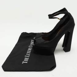 Tom Ford Black Lurex Fabric Platform Ankle Strap Pumps Size 37.5