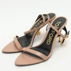 Tom Ford Beige Leather Padlock Ankle Strap Sandals Size 38