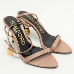 Tom Ford Beige Leather Padlock Ankle Strap Sandals Size 38