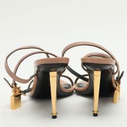 Tom Ford Beige Leather Padlock Ankle Strap Sandals Size 38