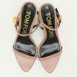 Tom Ford Beige Leather Padlock Ankle Strap Sandals Size 38