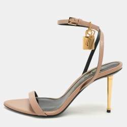 Tom Ford Beige Leather Padlock Ankle Strap Sandals Size 38