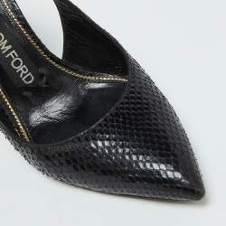 Tom Ford Black Snakeskin Leather Padlock Ankle Wrap Pointed Toe Pumps Size 37