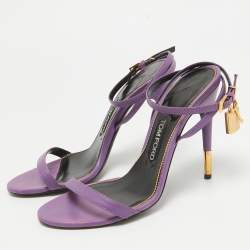 Tom Ford Purple Leather Padlock Ankle Wrap Sandals Size 38.5