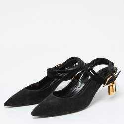 Pre Owned Tom Ford Black Suede Padlock Slingback Pumps Size 37.5