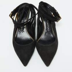 Pre Owned Tom Ford Black Suede Padlock Slingback Pumps Size 37.5