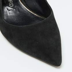 Pre Owned Tom Ford Black Suede Padlock Slingback Pumps Size 37.5