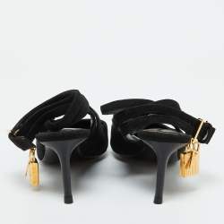 Pre Owned Tom Ford Black Suede Padlock Slingback Pumps Size 37.5