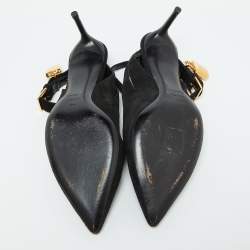 Pre Owned Tom Ford Black Suede Padlock Slingback Pumps Size 37.5