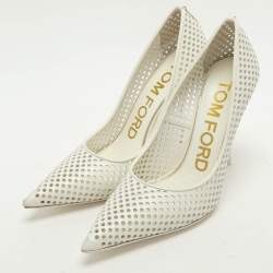 Pre Owned Tom Ford White Perforated Leather Pumps Size 37.5