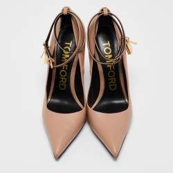 Tom Ford Beige Leather Padlock Ankle Wrap Pumps Size 40