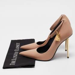 Tom Ford Beige Leather Padlock Ankle Wrap Pumps Size 40