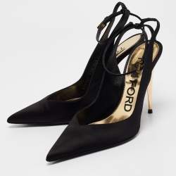 Tom Ford Black Satin Blade Slingback Pumps Size 39.5