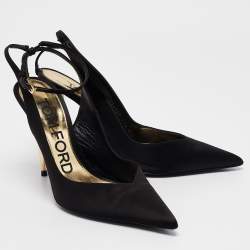 Tom Ford Black Satin Blade Slingback Pumps Size 39.5