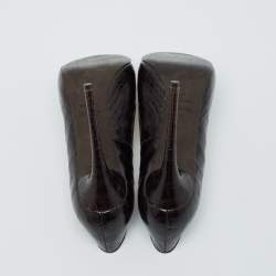 Tom Ford Brown Croc Embossed Leather Peep Toe Pumps Size 37