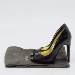 Tom Ford Brown Croc Embossed Leather Peep Toe Pumps Size 37