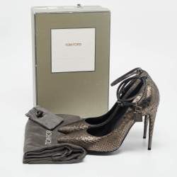 Tom Ford Metallic Grey Python Padlock Ankle Wrap Pumps Size 41.5