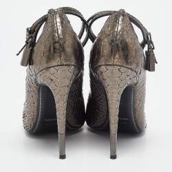 Tom Ford Metallic Grey Python Padlock Ankle Wrap Pumps Size 41.5