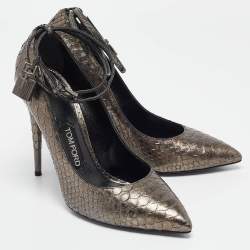 Tom Ford Metallic Grey Python Padlock Ankle Wrap Pumps Size 41.5