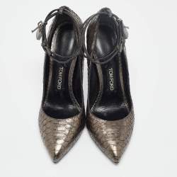 Tom Ford Metallic Grey Python Padlock Ankle Wrap Pumps Size 41.5
