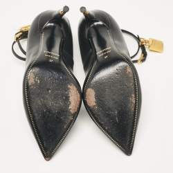 Tom Ford Black Leather Padlock Ankle Wrap Pumps Size 37