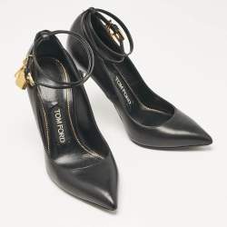 Tom Ford Black Leather Padlock Ankle Wrap Pumps Size 37