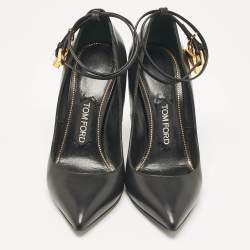 Tom Ford Black Leather Padlock Ankle Wrap Pumps Size 37