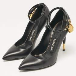 Tom Ford Black Leather Padlock Ankle Wrap Pumps Size 37