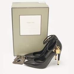 Tom Ford Black Leather Padlock Ankle Wrap Pumps Size 37
