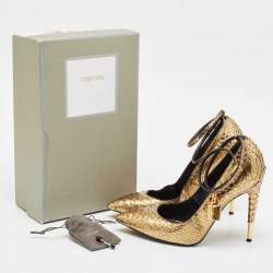 Tom Ford Gold Python Leather Padlock Pumps Size 40