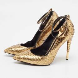 Tom Ford Gold Python Leather Padlock Pumps Size 40