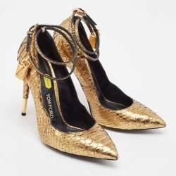 Tom Ford Gold Python Leather Padlock Pumps Size 40