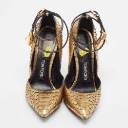 Tom Ford Gold Python Leather Padlock Pumps Size 40