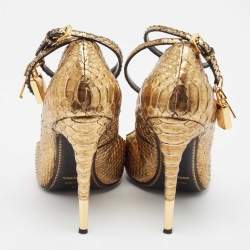 Tom Ford Gold Python Leather Padlock Pumps Size 40