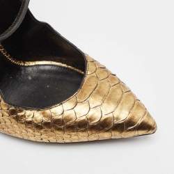 Tom Ford Gold Python Leather Padlock Pumps Size 40