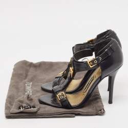 Pre Owned Tom Ford Black Leather Buckle Detail T-Strap Sandals Size 36