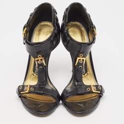 Pre Owned Tom Ford Black Leather Buckle Detail T-Strap Sandals Size 36