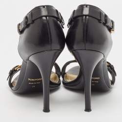 Pre Owned Tom Ford Black Leather Buckle Detail T-Strap Sandals Size 36