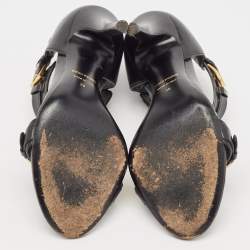 Pre Owned Tom Ford Black Leather Buckle Detail T-Strap Sandals Size 36