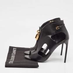 Pre Owned Tom Ford Black Cut Out Leather Padlock Booties Size 39