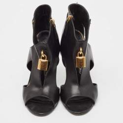Pre Owned Tom Ford Black Cut Out Leather Padlock Booties Size 39