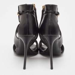 Pre Owned Tom Ford Black Cut Out Leather Padlock Booties Size 39