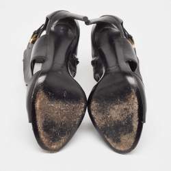 Pre Owned Tom Ford Black Cut Out Leather Padlock Booties Size 39