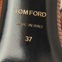 Tom Ford Brown Lizard Embossed Leather Padlock Ankle Strap Sandals Size 37