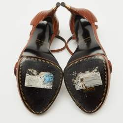 Tom Ford Brown Lizard Embossed Leather Padlock Ankle Strap Sandals Size 37