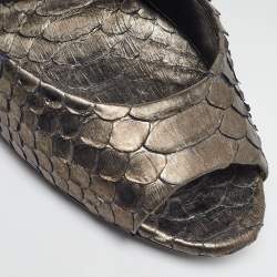 Pre Owned Tom Ford Metallic Grey Python Lock Ankle Strap Sandals Size 39.5