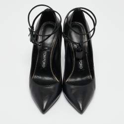 Tom Ford Black Leather Padlock Ankle Wrap Pumps Size 40