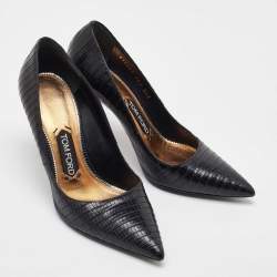Tom Ford Black Lizard Leather Pointed Toe Pumps Size 37